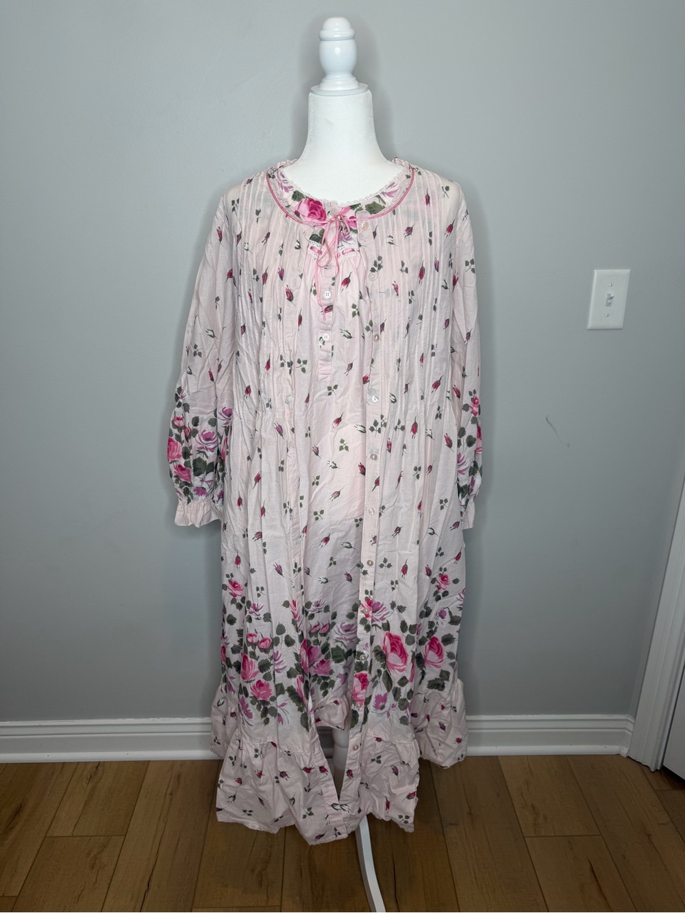La Cera Nightgown Robe Set Womens S Pink Rose Floral Cotton Cottagecore Prairie